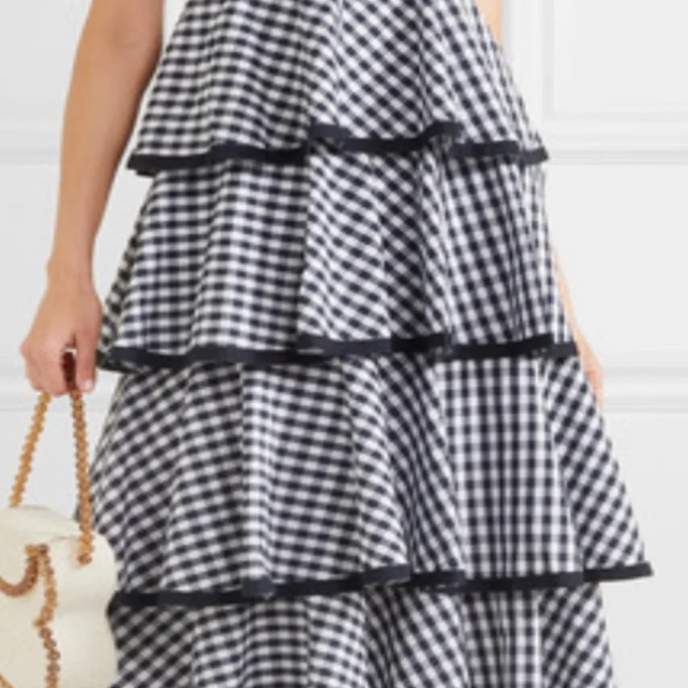 J Crew Spiro Tiered Gingham Cotton Poplin Midi black and white Dress,  size 6